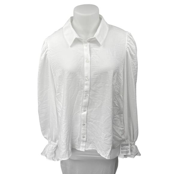 NEW ASOS Women's White Collared Ruffle Long Sleeve Button Down Shirt Top Size 20 - Picture 1 of 4